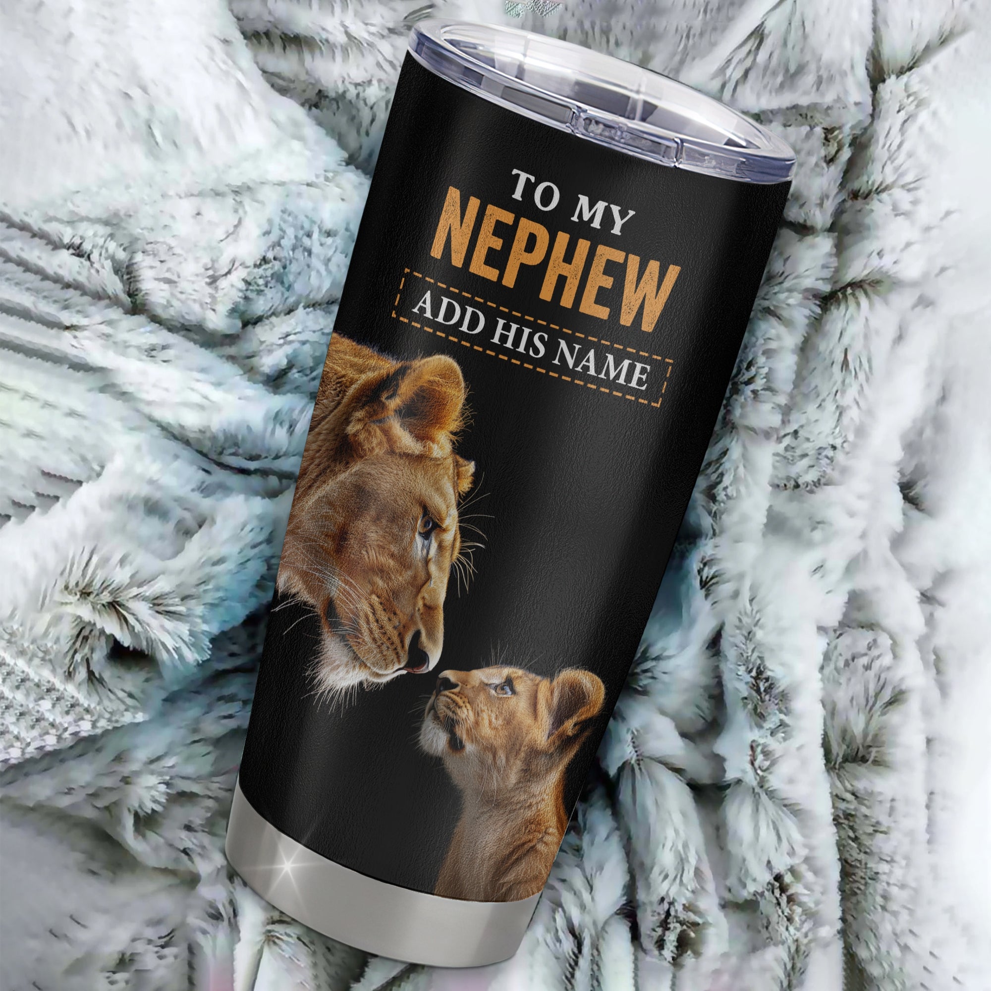 Personalized To My Nephew Gifts Tumbler From Aunt Auntie Wherever Your Journey In Life Lion Nephew Birthday Gifts Christmas Custom Stainless Steel Travel Mug | teecentury