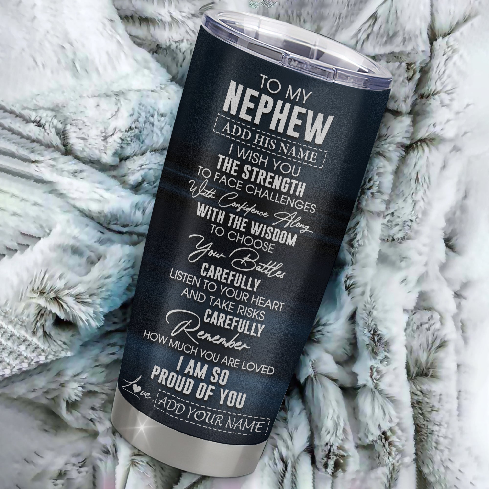 Personalized To My Nephew Gifts Tumbler From Aunt Uncle Auntie I Wish You The Strength Wolf Nephew Birthday Gifts Christmas Graduation Custom Stainless Steel Travel Mug | teecentury