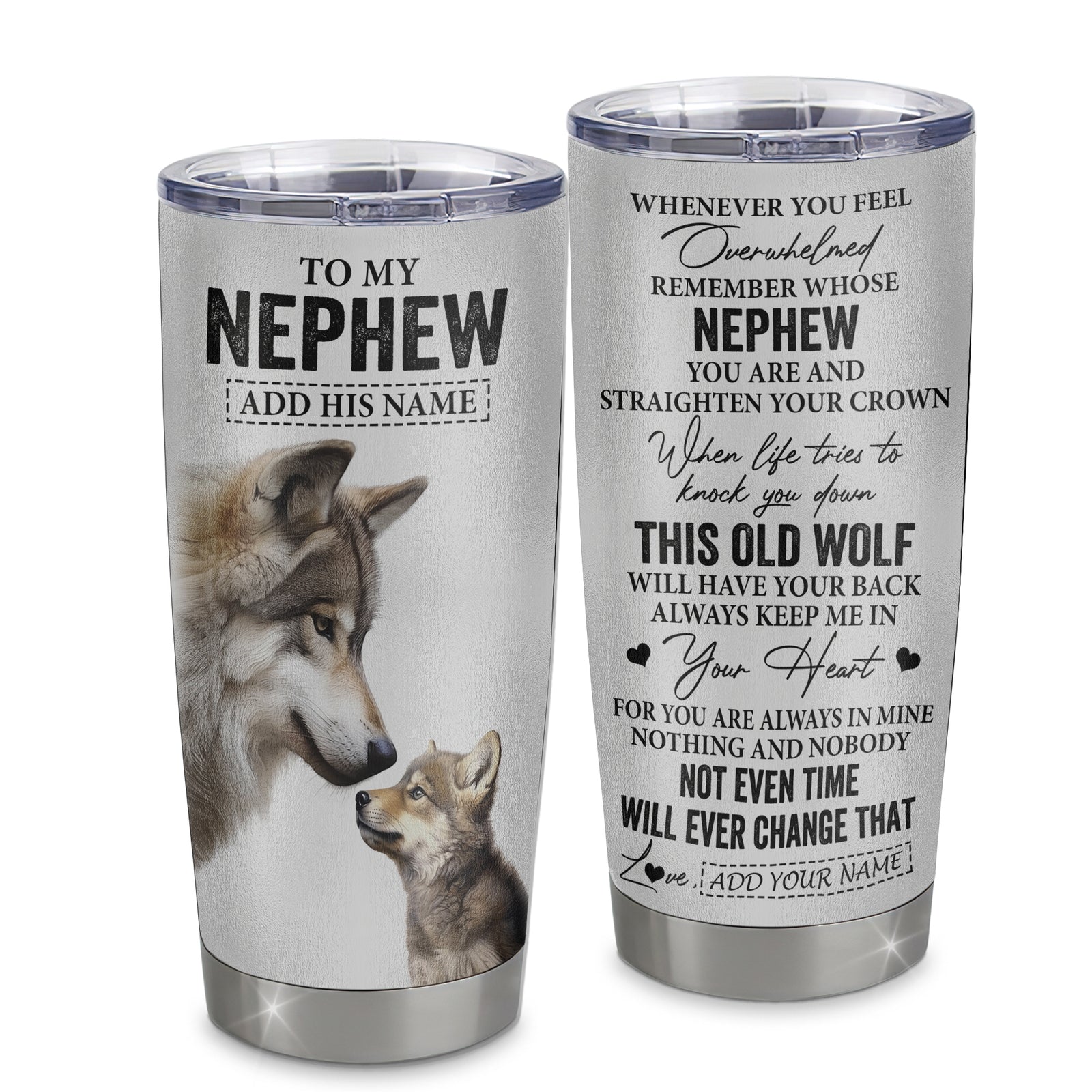 Personalized To My Nephew Gifts Tumbler From Aunt Uncle Auntie Whenever Wolf Unique Birthday For Nephew Graduation Christmas Custom Stainless Steel Cup Travel Mug | teecentury