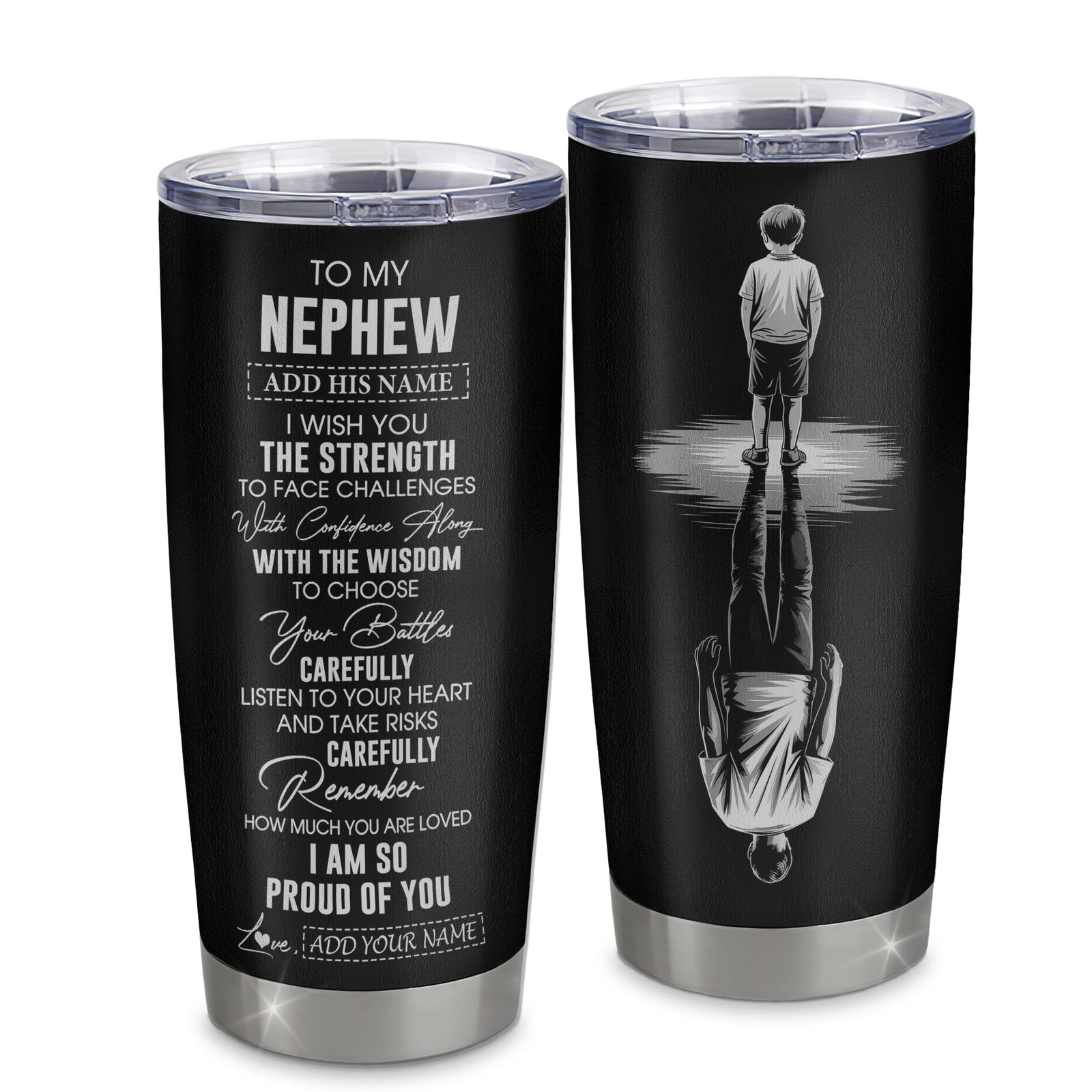 Personalized To My Nephew Gifts Tumbler From Aunt Uncle I Wish You The Strength Aunt Nephew Birthday Gifts Christmas Graduation Custom Stainless Steel Travel Mug | teecentury