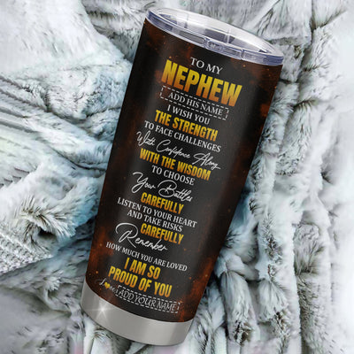 Personalized To My Nephew Gifts Tumbler From Aunt Uncle I Wish You The Strength Eagle Nephew Birthday Gifts Christmas Graduation Custom Stainless Steel Travel Mug | teecentury