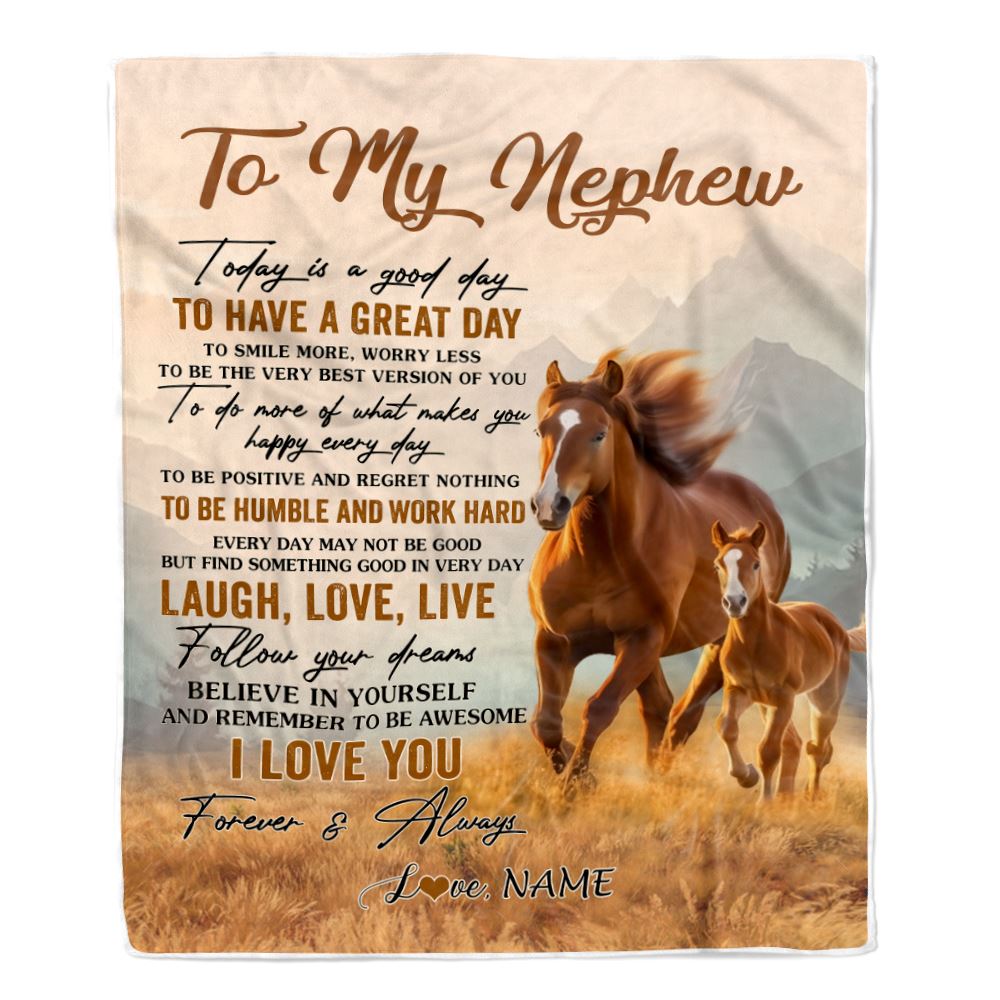 Personalized To My Nephew Horse Blanket From Aunt Uncle Auntie Every Day Laugh Love Live Nephew Birthday Gifts Christmas Customized Fleece Throw Blanket | teecentury