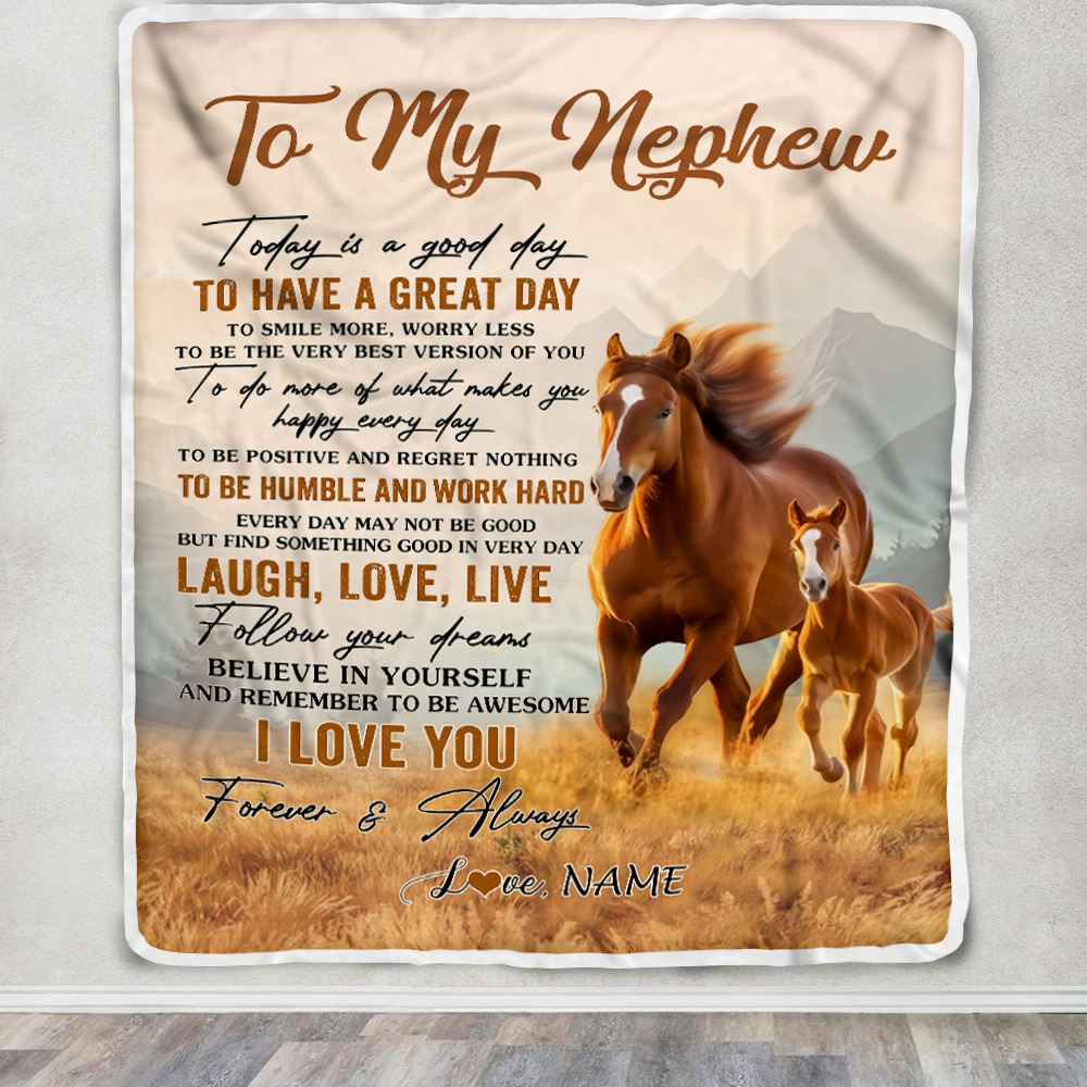 Personalized To My Nephew Horse Blanket From Aunt Uncle Auntie Every Day Laugh Love Live Nephew Birthday Gifts Christmas Customized Fleece Throw Blanket | teecentury