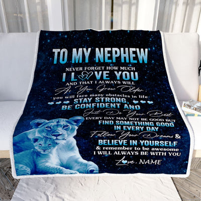 Personalized To My Nephew I Love You Forever Blanket From Aunt Auntie Lion Nephew Birthday Gifts Graduation Christmas Customized Fleece Throw Blanket | teecentury
