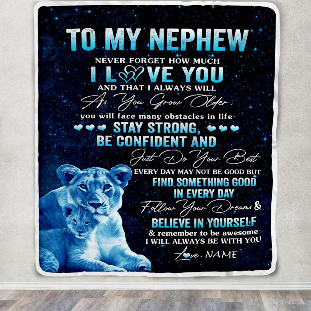 Personalized To My Nephew I Love You Forever Blanket From Aunt Auntie Lion Nephew Birthday Gifts Graduation Christmas Customized Fleece Throw Blanket | teecentury