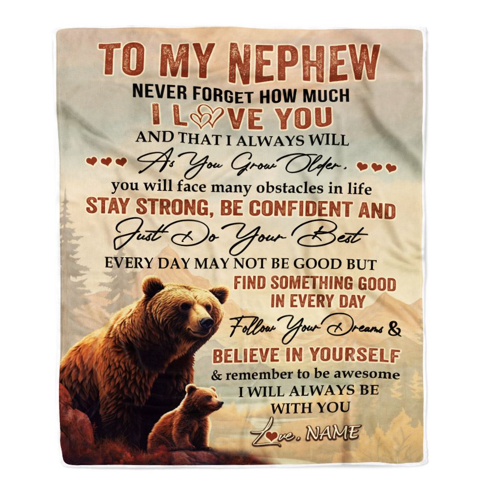 Personalized To My Nephew I Love You Forever Blanket From Aunt Auntie Uncle Bear Nephew Birthday Gifts Graduation Christmas Customized Fleece Blanket | teecentury