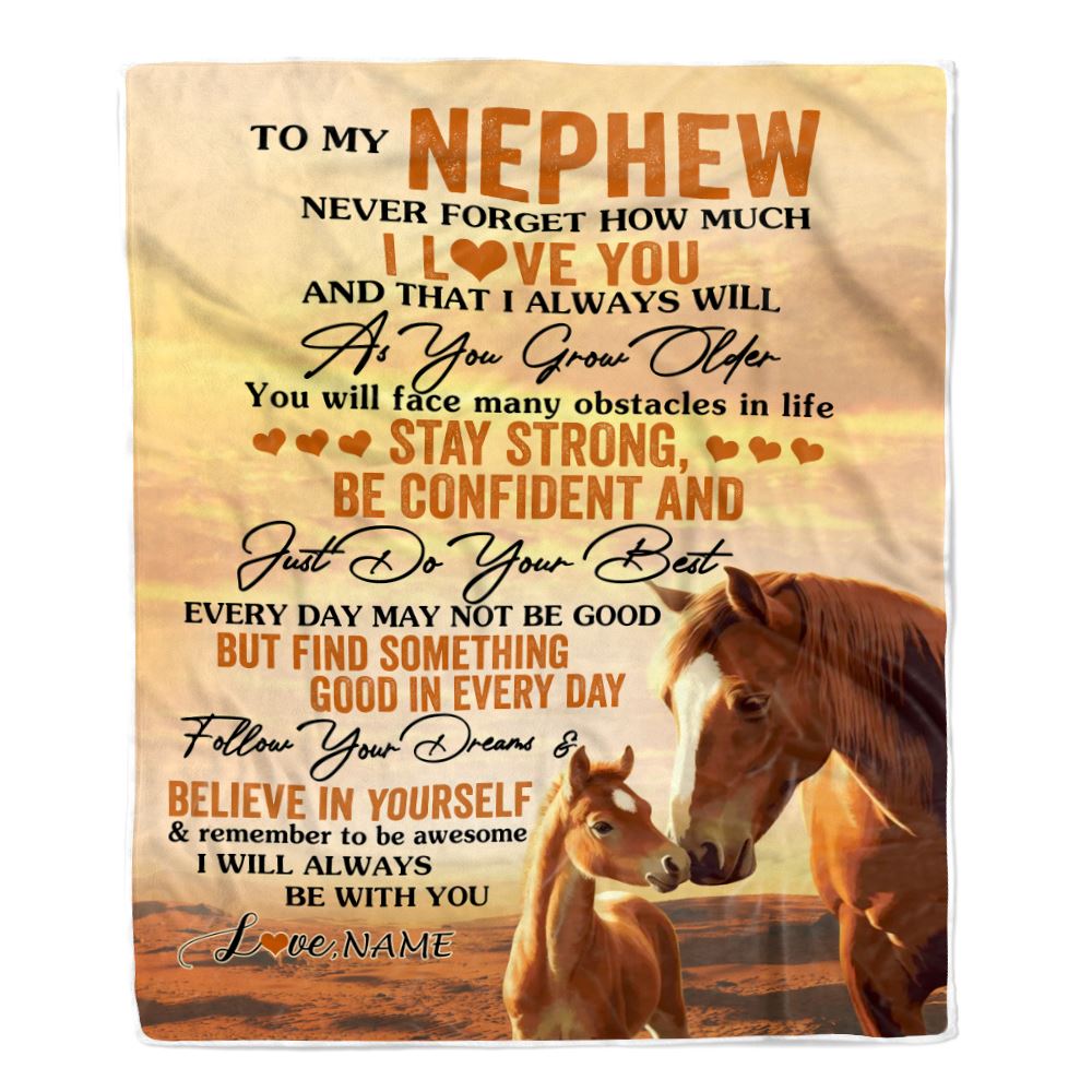 Personalized To My Nephew I Love You Forever Blanket From Aunt Auntie Uncle Horse Nephew Birthday Gifts Graduation Christmas Customized Fleece Blanket | teecentury
