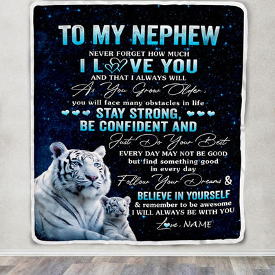 Personalized To My Nephew I Love You Forever Blanket From Aunt Auntie Uncle White Tiger Nephew Birthday Gifts Graduation Christmas Customized Fleece Blanket | teecentury