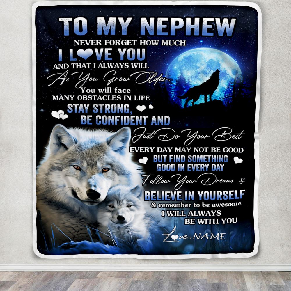 Personalized To My Nephew I Love You Forever Blanket From Aunt Auntie Uncle Wolf Nephew Birthday Gifts Graduation Christmas Customized Fleece Blanket | teecentury