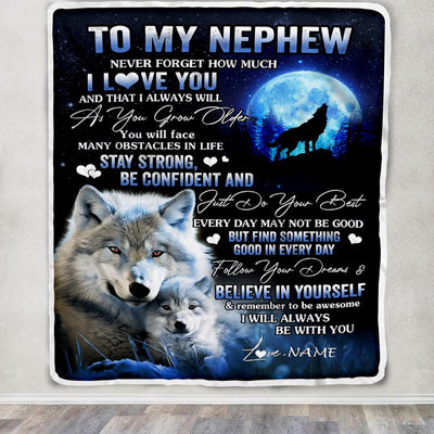 Personalized To My Nephew I Love You Forever Blanket From Aunt Auntie Uncle Wolf Nephew Birthday Gifts Graduation Christmas Customized Fleece Blanket | teecentury