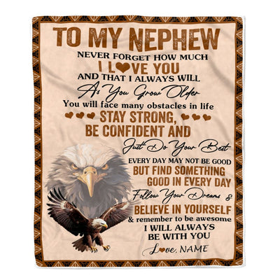 Personalized To My Nephew I Love You Forever Blanket From Aunt Uncle Auntie Eagle Nephew Birthday Gifts Graduation Christmas Customized Fleece Throw Blanket | teecentury