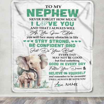Personalized To My Nephew I Love You Forever Blanket From Aunt Uncle Elephant Nephew Birthday Gifts Graduation Christmas Customized Fleece Throw Blanket | teecentury