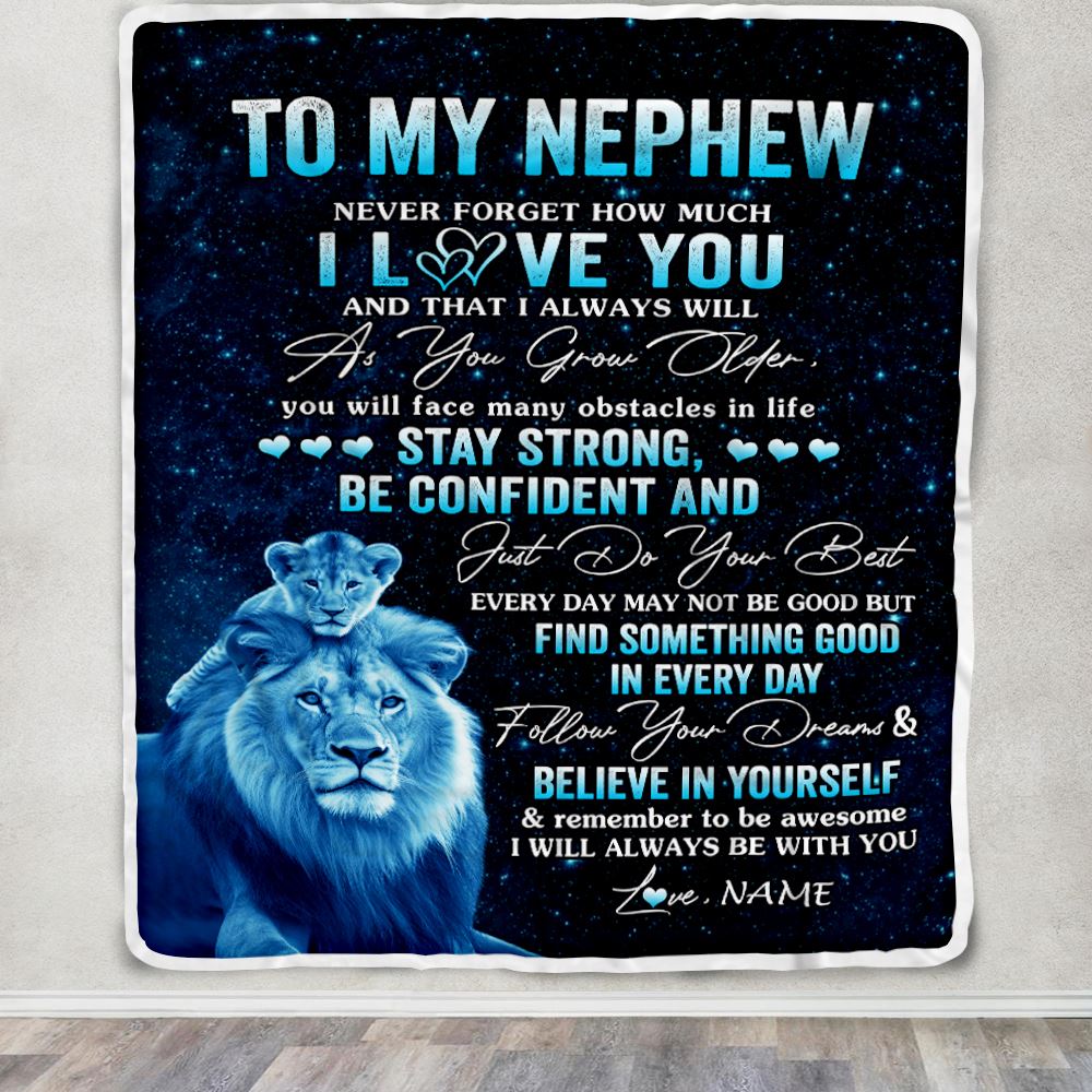 Personalized To My Nephew I Love You Forever Blanket From Uncle Lion Nephew Birthday Gifts Graduation Christmas Customized Fleece Throw Blanket | teecentury