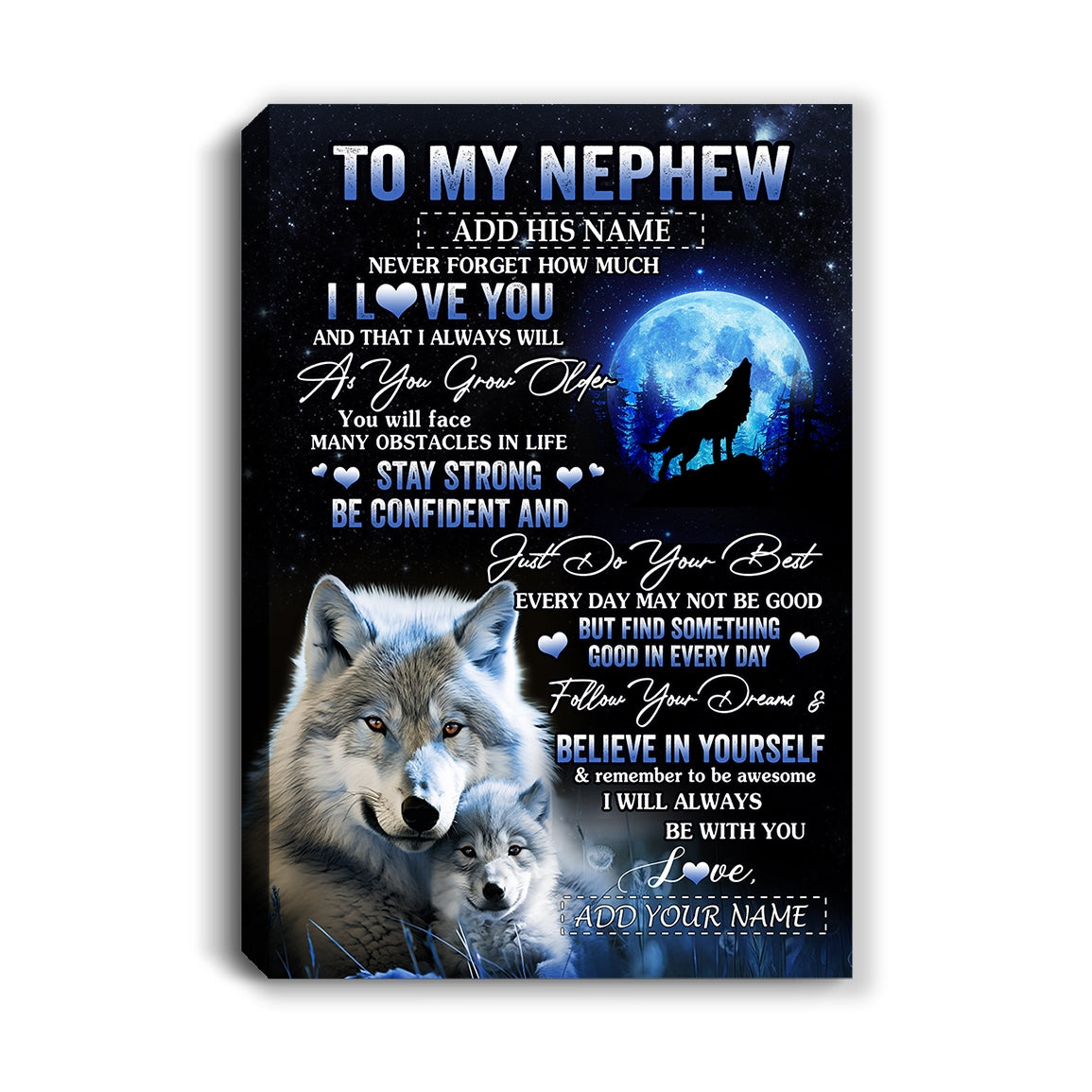 Personalized To My Nephew I Love You Forever Canvas From Aunt Auntie Uncle Wolf Nephew Birthday Gifts Graduation Christmas Custom Wall Art Print Framed Canvas | teecentury