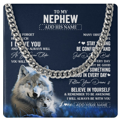 Cuban Link Chain Necklace Stainless Steel | 1 | Personalized To My Nephew I Love You Forever Necklace From Aunt Auntie Uncle Wolf Nephew Birthday Gifts Graduation Christmas Customized Gift Box Message Card | teecentury.myshopify