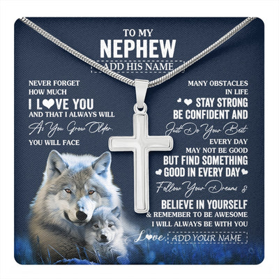 Stainless Cross Necklace Stainless Steel | 1 | Personalized To My Nephew I Love You Forever Necklace From Aunt Auntie Uncle Wolf Nephew Birthday Gifts Graduation Christmas Customized Gift Box Message Card | teecentury.myshopify