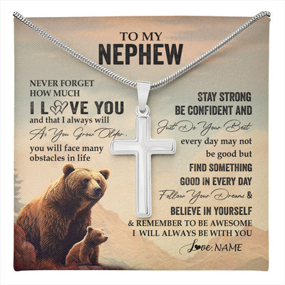 Stainless Cross Necklace Stainless Steel | 1 | Personalized To My Nephew I Love You Forever Necklace From Aunt Uncle Bear Nephew Birthday Gifts Graduation Christmas Customized Gift Box Message Card | teecentury