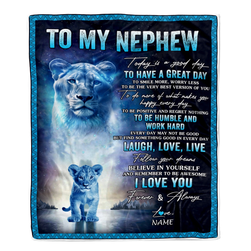 Personalized To My Nephew Lion Blanket From Aunt Auntie Every Day Laugh Love Live Nephew Birthday Graduation Christmas Customized Bed Fleece Throw Blanket | teecentury