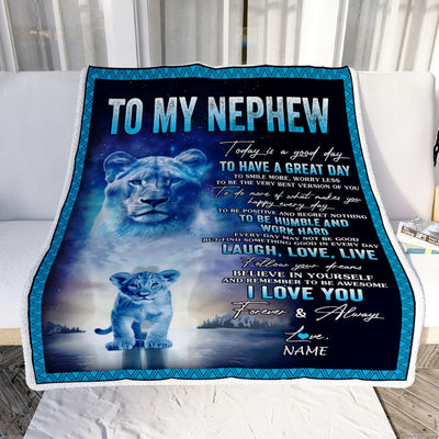 Personalized To My Nephew Lion Blanket From Aunt Auntie Every Day Laugh Love Live Nephew Birthday Graduation Christmas Customized Bed Fleece Throw Blanket | teecentury