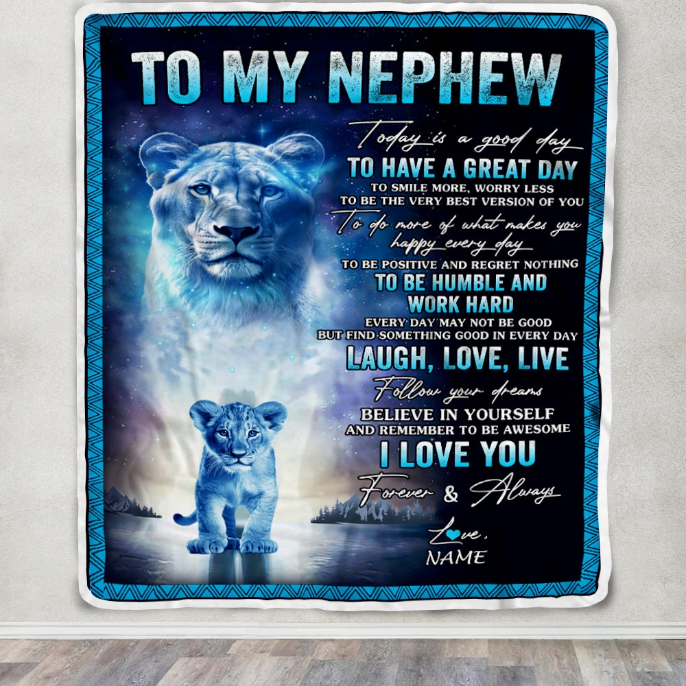 Personalized To My Nephew Lion Blanket From Aunt Auntie Every Day Laugh Love Live Nephew Birthday Graduation Christmas Customized Bed Fleece Throw Blanket | teecentury