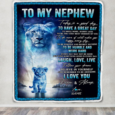 Personalized To My Nephew Lion Blanket From Aunt Auntie Every Day Laugh Love Live Nephew Birthday Graduation Christmas Customized Bed Fleece Throw Blanket | teecentury