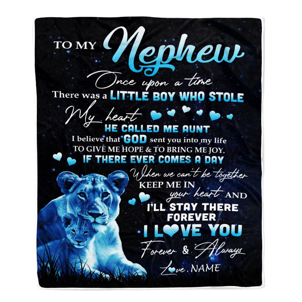 Personalized To My Nephew Lion Blanket From Aunt Auntie I'll Stay There Forever Nephew Birthday Graduation Christmas Customized Bed Quilt Fleece Blanket | teecentury