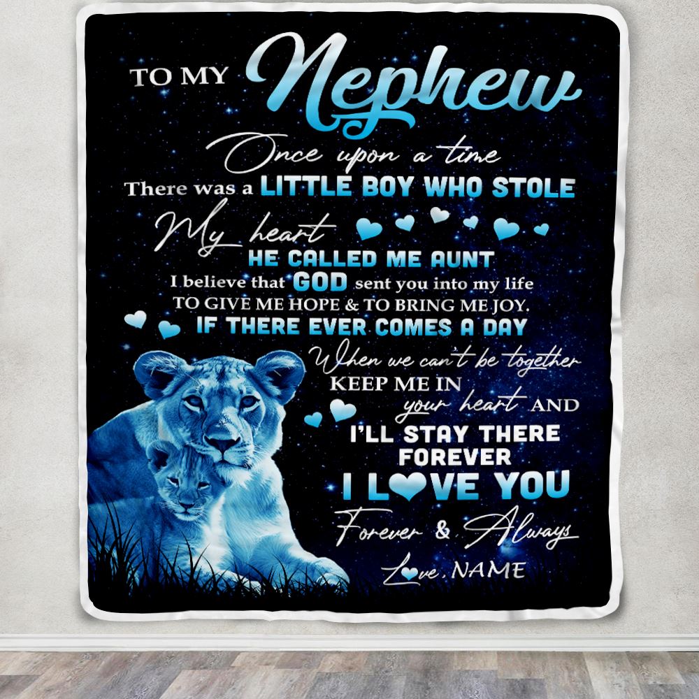 Personalized To My Nephew Lion Blanket From Aunt Auntie I'll Stay There Forever Nephew Birthday Graduation Christmas Customized Bed Quilt Fleece Blanket | teecentury