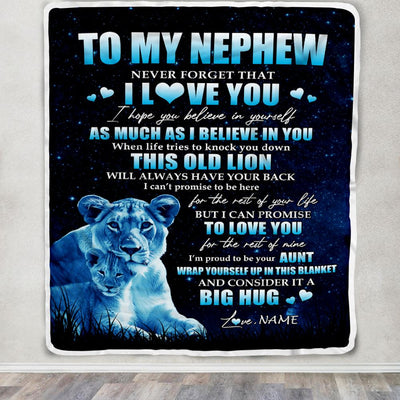 Personalized To My Nephew Lion Blanket From Aunt Auntie Never Forget I Love You Nephew Birthday Graduation Christmas Customized Bed Fleece Throw Blanket | teecentury