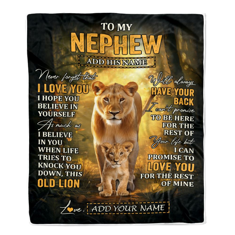 Personalized To My Nephew Lion Blanket From Aunt Auntie Never Forget That I Love You Niece Birthday Gifts Graduation Christmas Customized Fleece Blanket | teecentury
