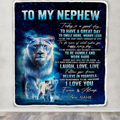 Personalized To My Nephew Lion Blanket From Aunt Auntie Today Is A Good Day Nephew Gifts Birthday Graduation Christmas Customized Bed Fleece Throw Blanket | teecentury
