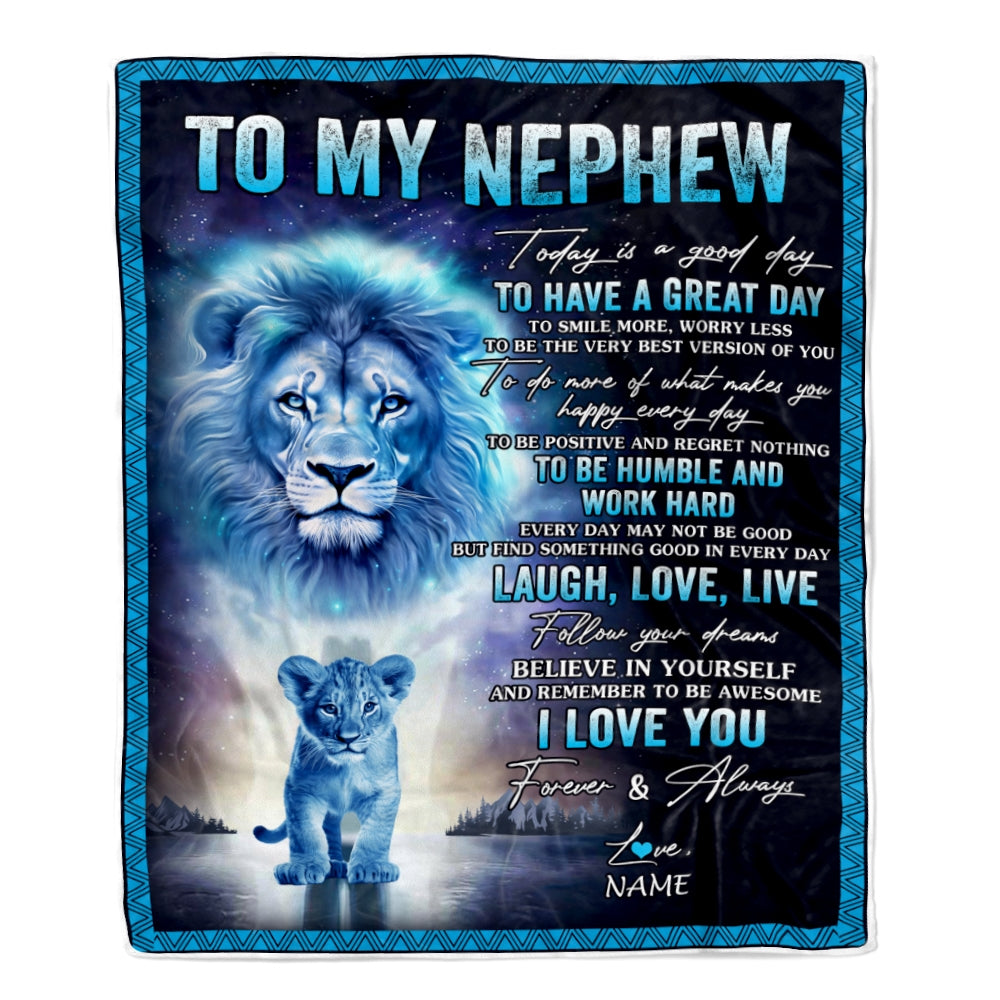 Personalized To My Nephew Lion Blanket From Uncle Every Day Laugh Love Live Nephew Birthday Graduation Christmas Customized Bed Fleece Throw Blanket | teecentury