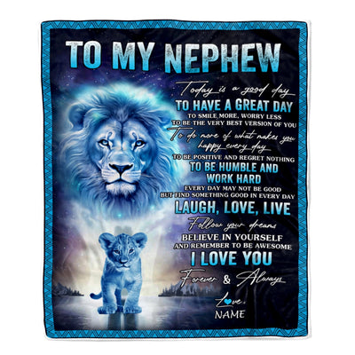 Personalized To My Nephew Lion Blanket From Uncle Every Day Laugh Love Live Nephew Birthday Graduation Christmas Customized Bed Fleece Throw Blanket | teecentury