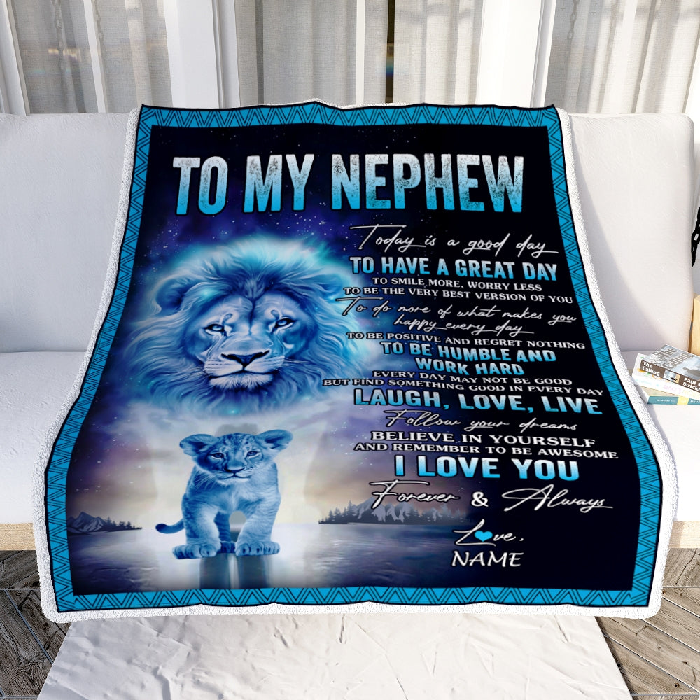 Personalized To My Nephew Lion Blanket From Uncle Every Day Laugh Love Live Nephew Birthday Graduation Christmas Customized Bed Fleece Throw Blanket | teecentury