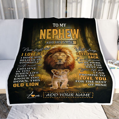 Personalized To My Nephew Lion Blanket From Uncle Never Forget That I Love You Nephew Birthday Gifts Graduation Christmas Customized Fleece Throw Blanket | teecentury