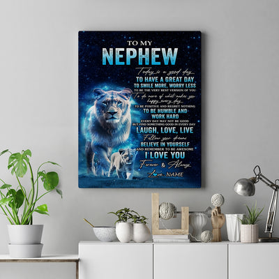 Personalized To My Nephew Lion Canvas From Aunt Auntie Today Is A Good Day Nephew Gifts Birthday Graduation Christmas Custom Wall Art Print Framed Canvas | teecentury