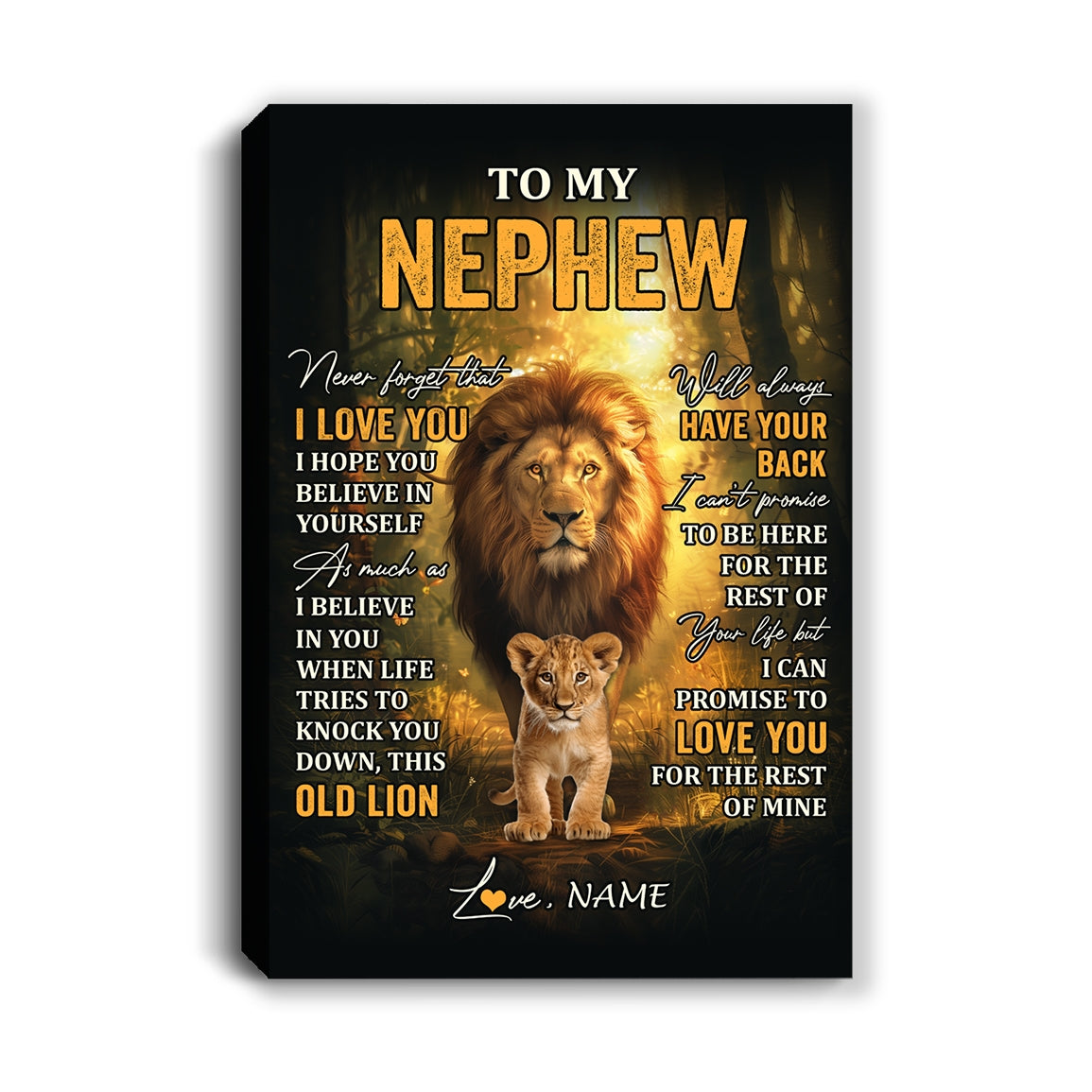 Personalized To My Nephew Lion Canvas From Uncle Never Forget That I Love You Nephew Birthday Gifts Graduation Christmas Custom Wall Art Print Framed Canvas | teecentury