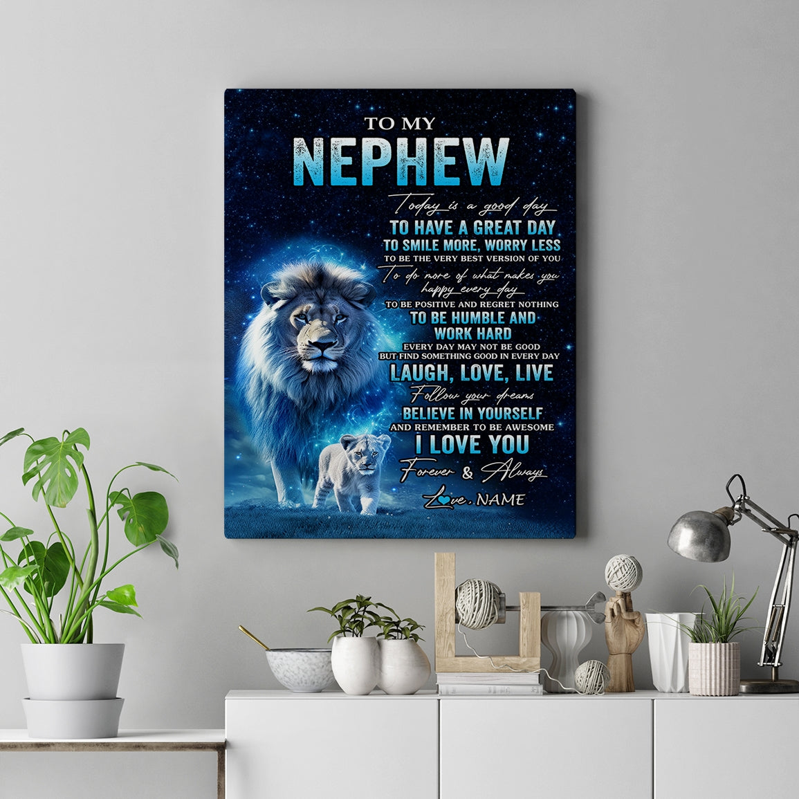 Personalized To My Nephew Lion Canvas From Uncle Today Is A Good Day Nephew Gifts Birthday Graduation Christmas Custom Wall Art Print Framed Canvas | teecentury