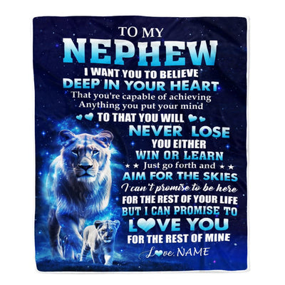 Personalized To My Nephew Lion From Aunt Auntie Blanket Believe Your Heart Nephew Gift Birthday Graduation Christmas Custom Customized Fleece Throw Blanket | teecentury