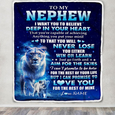 Personalized To My Nephew Lion From Aunt Auntie Blanket Believe Your Heart Nephew Gift Birthday Graduation Christmas Custom Customized Fleece Throw Blanket | teecentury