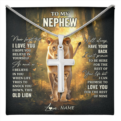 Stainless Cross Necklace Stainless Steel | 1 | Personalized To My Nephew Lion Necklace From Aunt Auntie Never Forget That I Love You Niece Birthday Graduation Christmas Customized Gift Box Message Card | teecentury