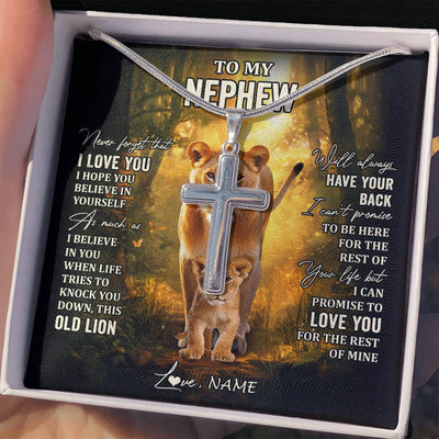 Stainless Cross Necklace Stainless Steel | 2 | Personalized To My Nephew Lion Necklace From Aunt Auntie Never Forget That I Love You Niece Birthday Graduation Christmas Customized Gift Box Message Card | teecentury