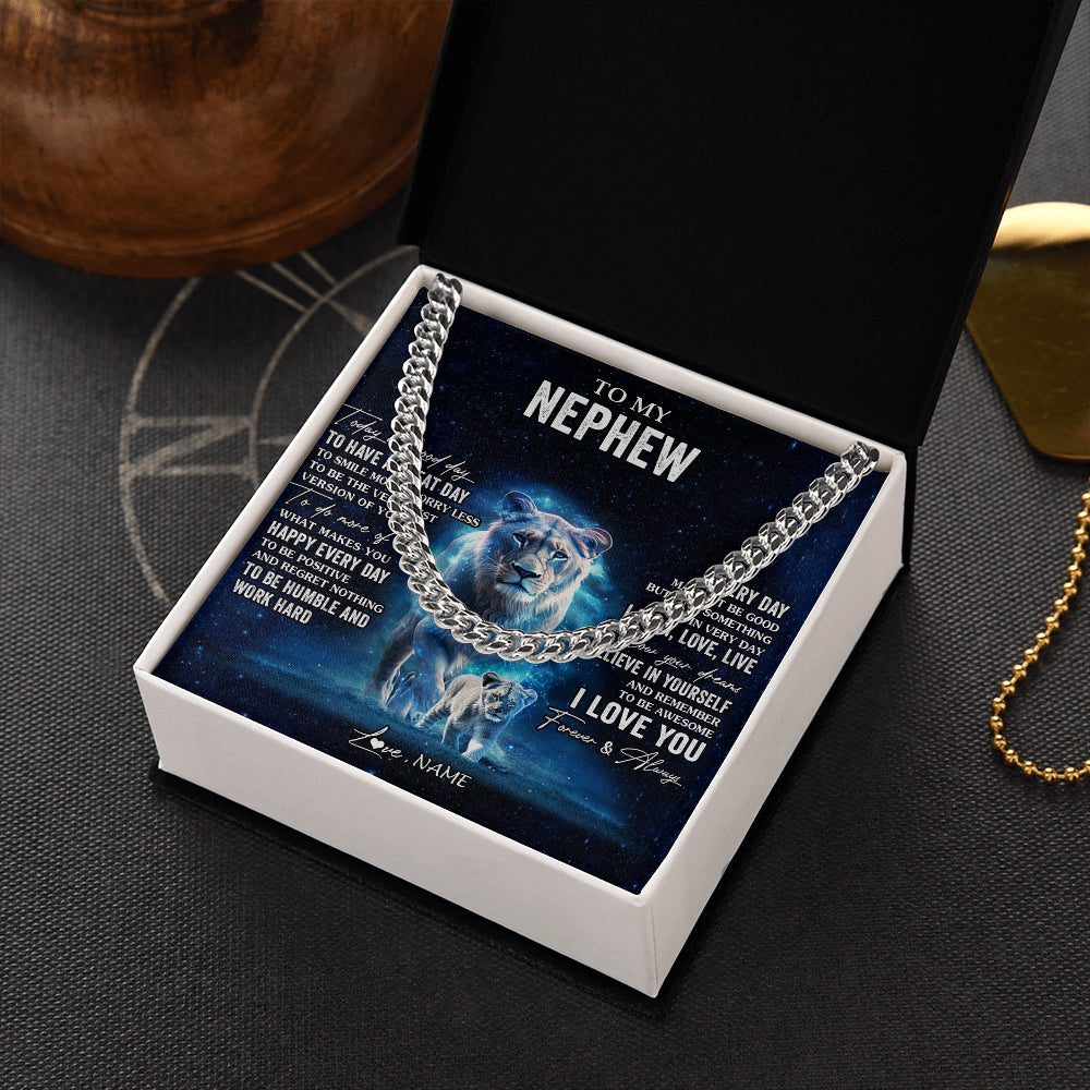 Cuban Link Chain Necklace Stainless Steel | 2 | Personalized To My Nephew Lion Necklace From Aunt Auntie Today Is A Good Day Nephew Gifts Birthday Graduation Christmas Customized Gift Box Message Card | teecentury