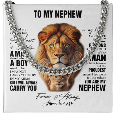 Cuban Link Chain Necklace Stainless Steel | 1 | Personalized To My Nephew Lion Necklace From Uncle I Closed My Eyes Great Nephew Birthday Gifts Graduation Christmas Customized Gift Box Message Card | teecentury
