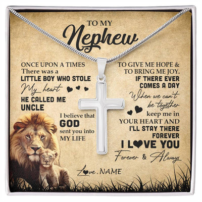 Stainless Cross Necklace | Personalized To My Nephew Lion Necklace From Uncle I'll Stay There Forever Nephew Birthday Graduation Christmas Customized Gift Box Message Card | teecentury