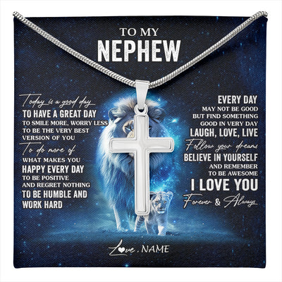 Stainless Cross Necklace Stainless Steel | 1 | Personalized To My Nephew Lion Necklace From Uncle Today Is A Good Day Nephew Gifts Birthday Graduation Christmas Customized Gift Box Message Card | teecentury