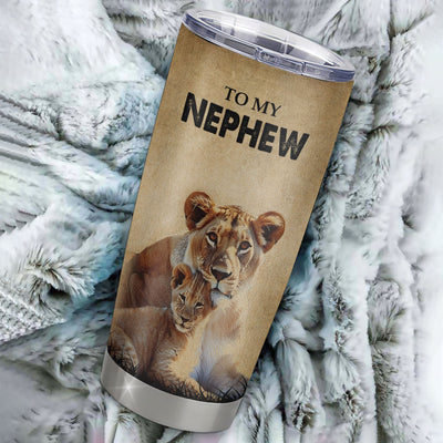 Personalized To My Nephew Lion Tumbler From Aunt Auntie Stainless Steel Cup I'll Stay There Forever Nephew Birthday Graduation Christmas Travel Mug | teecentury