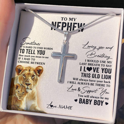 Stainless Cross Necklace Stainless Steel | 2 | Personalized To My Nephew Necklace From Aunt Auntie I Love You This Old Lion Nephew Birthday Graduation Christmas Customized Gift Box Message Card | teecentury