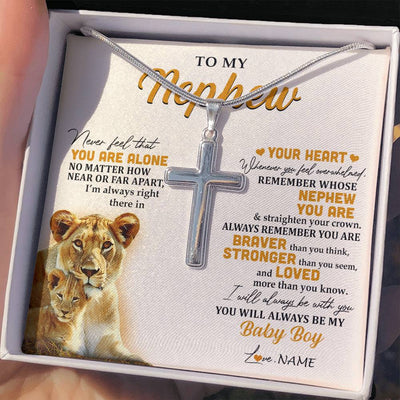 Stainless Cross Necklace Stainless Steel | 2 | Personalized To My Nephew Necklace From Aunt Auntie Lion Never Feel That You Are Alone Great Nephew Birthday Christmas Customized Gift Box Message Card | teecentury