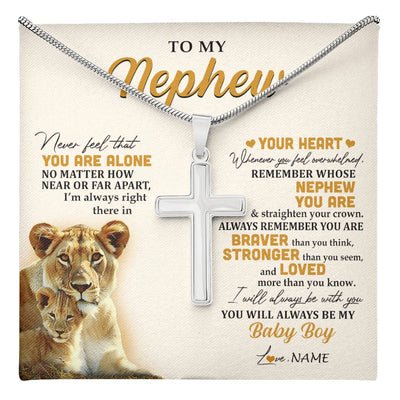 Stainless Cross Necklace Stainless Steel | 1 | Personalized To My Nephew Necklace From Aunt Auntie Lion Never Feel That You Are Alone Great Nephew Birthday Christmas Customized Gift Box Message Card | teecentury
