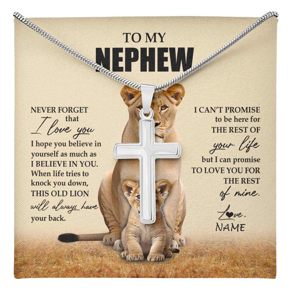Stainless Cross Necklace Stainless Steel | 1 | Personalized To My Nephew Necklace From Aunt Auntie Lion Never Forget That I Love You Niece Jewelry Birthday Gifts Graduation Christmas Customized Message Card | teecentury